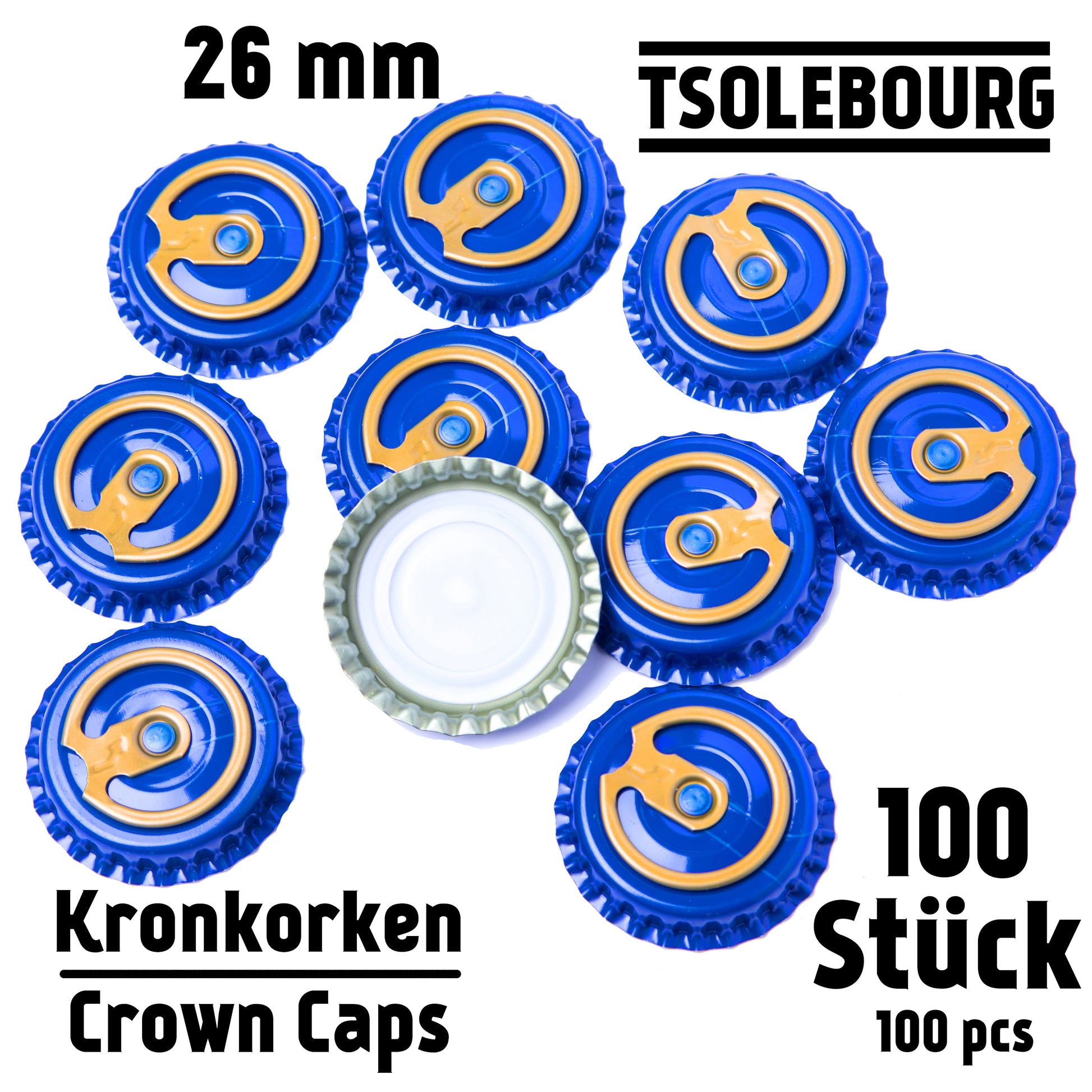 Blue 26mm Easy Open Crown Caps – Pack of 100 | TSOLEBOURG
