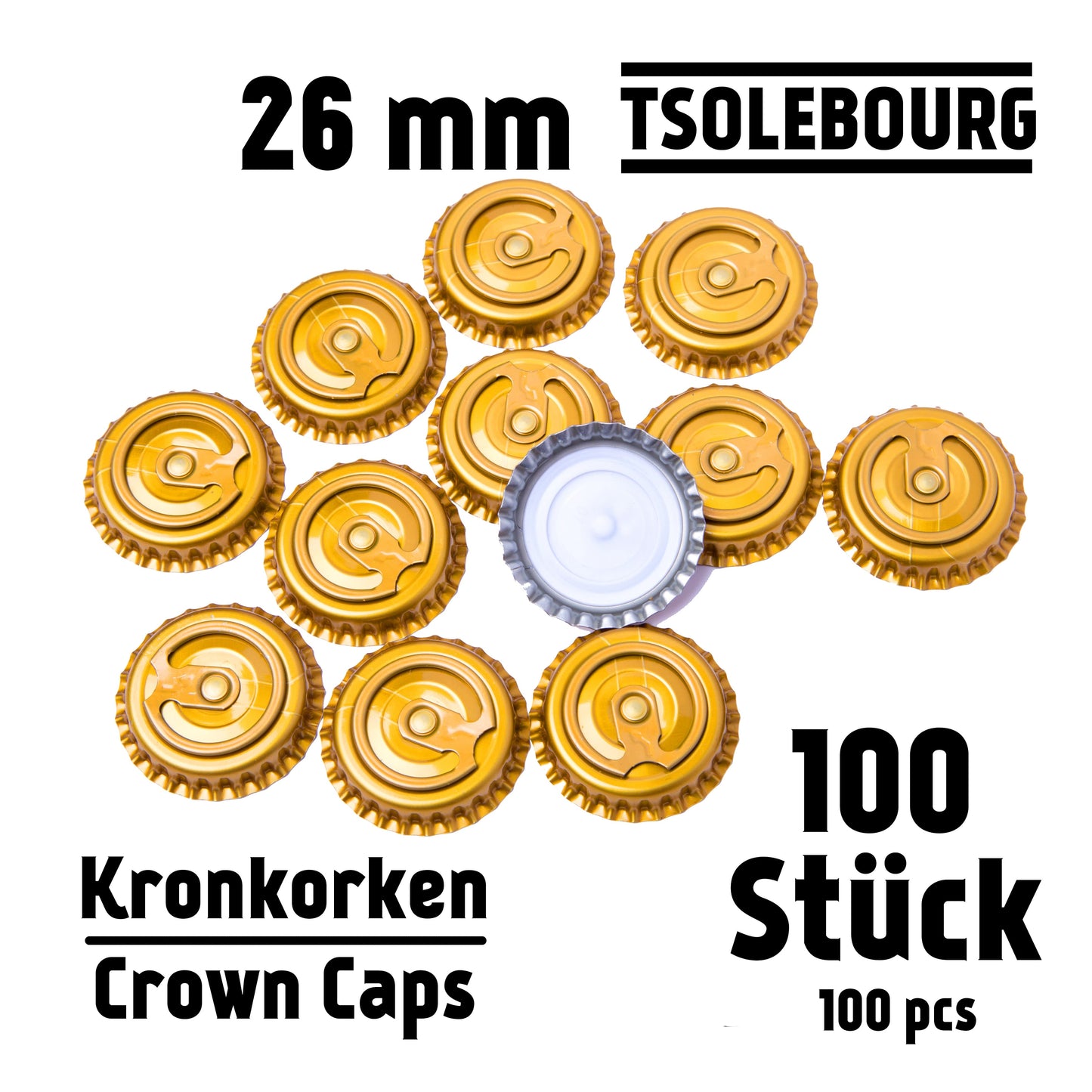 Gold 26mm Easy Open Crown Caps – Pack of 100 | TSOLEBOURG