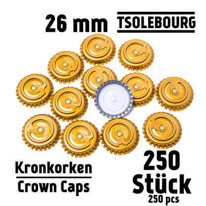 Gold 26mm Easy Open Crown Caps – Pack of 250 | TSOLEBOURG