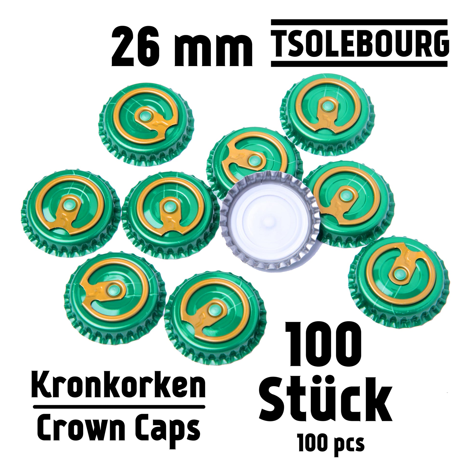 Green 26mm Easy Open Crown Caps – Pack of 100 | TSOLEBOURG