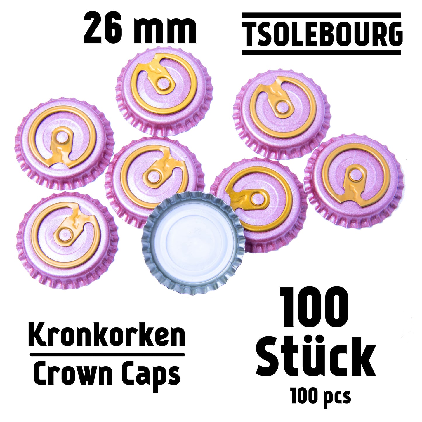 Pink 26mm Easy Open Crown Caps – Pack of 100 | TSOLEBOURG
