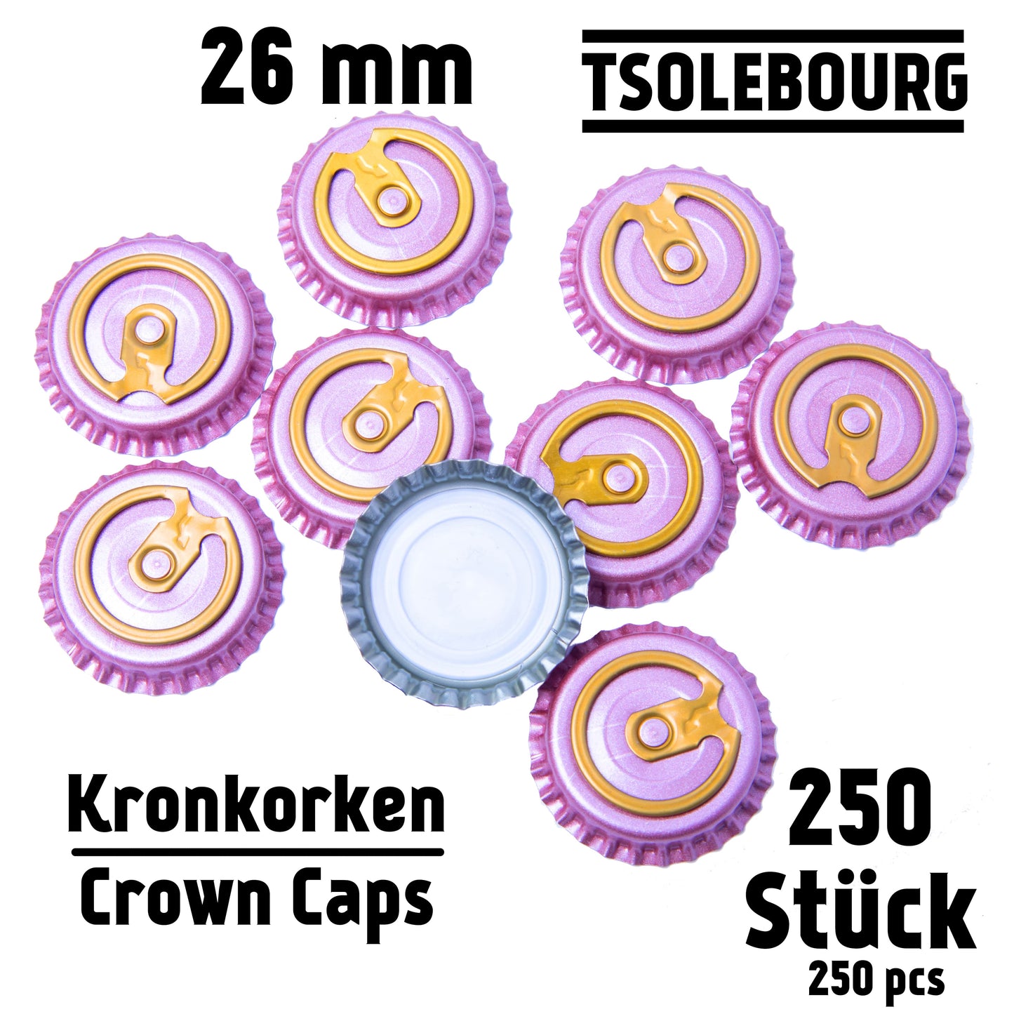Pink 26mm Easy Open Crown Caps – Pack of 250 | TSOLEBOURG