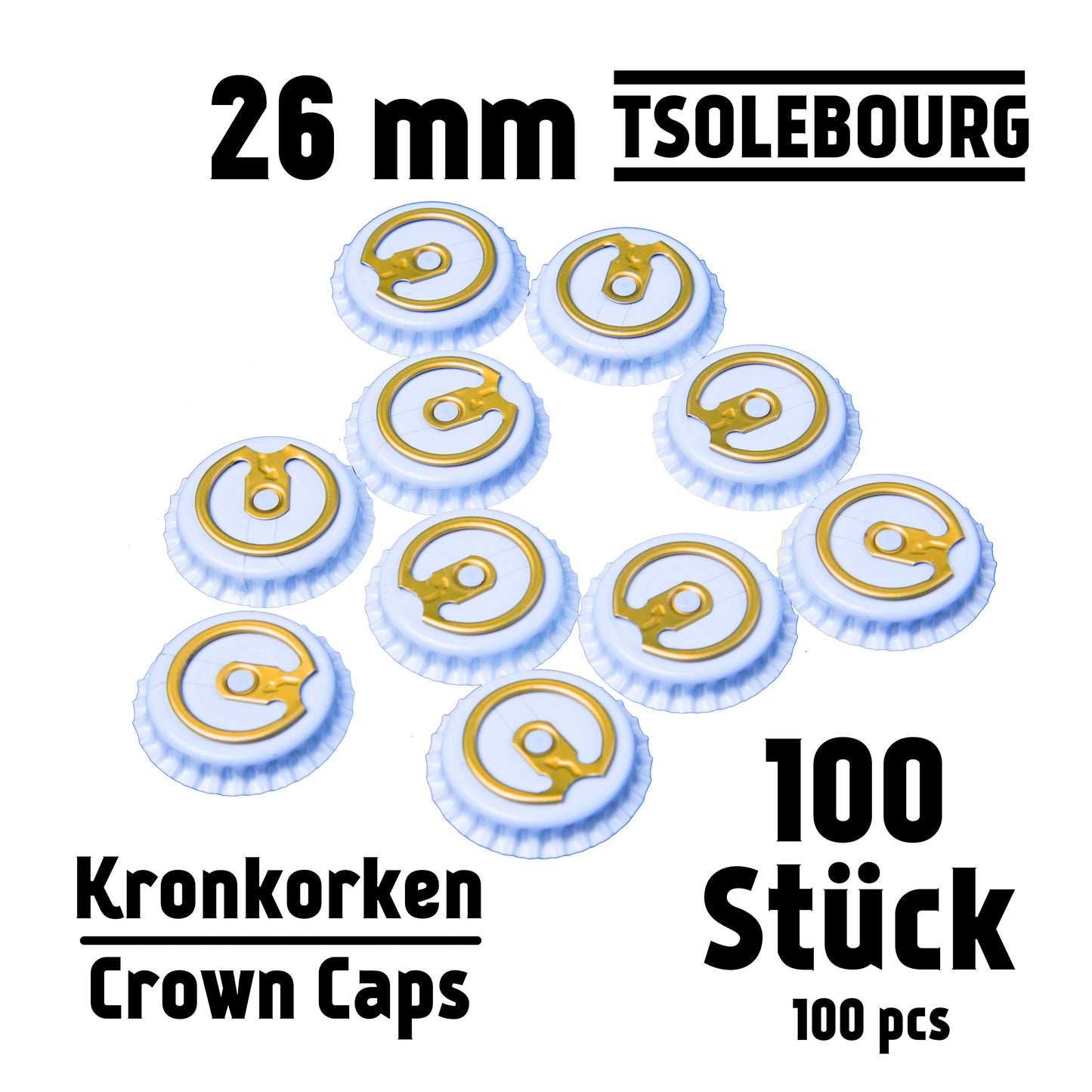 White 26mm Easy Open Crown Caps – Pack of 100 | TSOLEBOURG